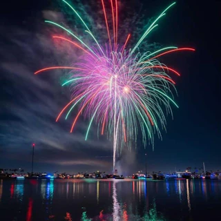 Fireworks dazzle the night sky in Long Beach.